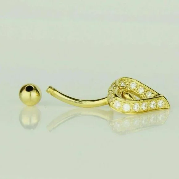 Solid 14k Yellow or White Gold Belly Button Love Heart Body Jewelry Piercing